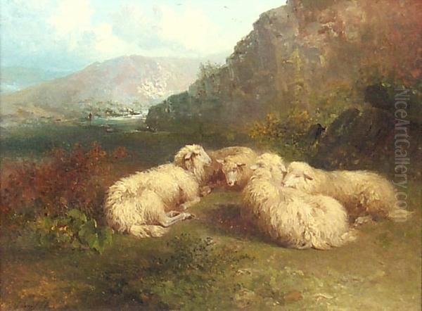 Sheep In A Landscape Oil Painting by Edward Robert Smythe