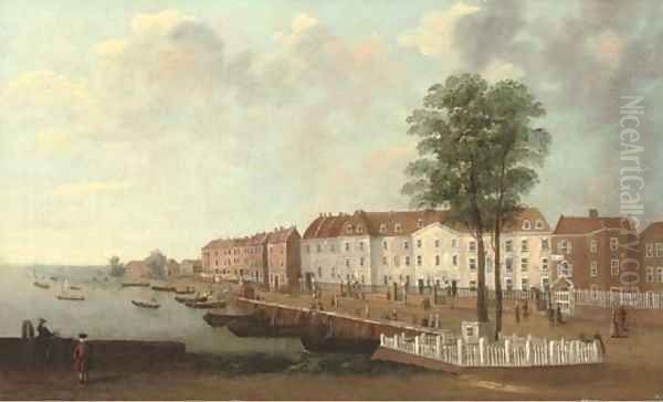 View of Lindsey House, Cheyne Walk, Chelsea Oil Painting by English School