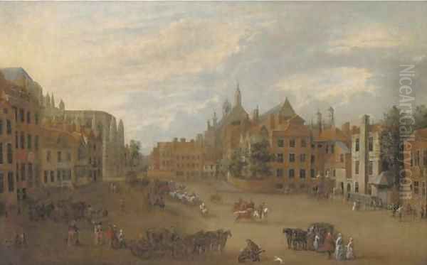 View of Old Palace Yard, Westminster, with the east end of Westminster Abbey with the chapel of King Henry VII to the left Oil Painting by English School