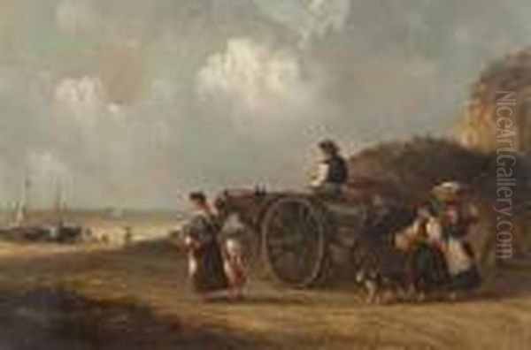 Family With A Cart Going Down To Meet The Boats Oil Painting by Thomas Smythe