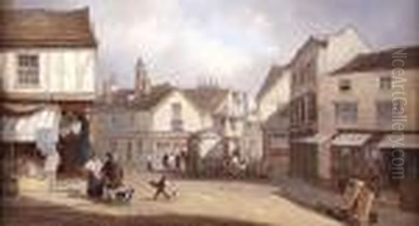 A Busy Street Scene, Ipswich Oil Painting by Thomas Smythe