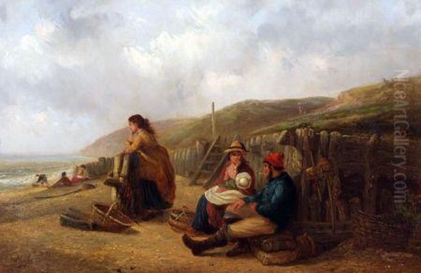 Fisherfolk On The Shore Oil Painting by Thomas Smythe