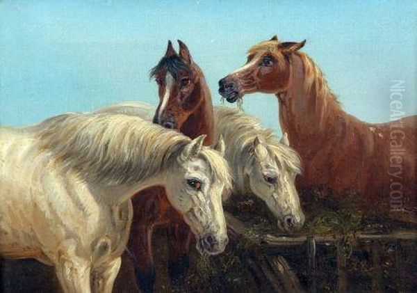 Horses By A Trough Oil Painting by Thomas Smythe