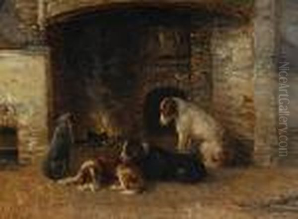 Dogs By The Hearth Oil Painting by Thomas Smythe