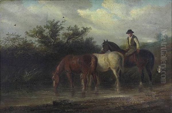 Horses Being Watered Oil Painting by Thomas Smythe