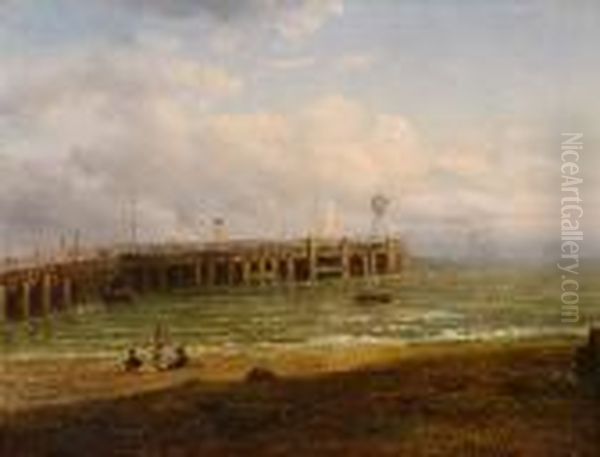 Felixstowe Pier Looking Towards Harwich Oil Painting by Thomas Smythe