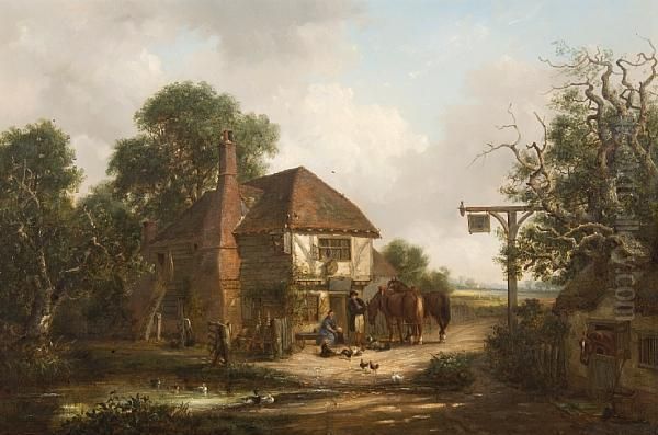 Travellers Beside A Country Inn Oil Painting by Thomas Smythe