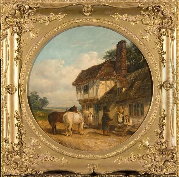 Travellers Outside An Inn Oil Painting by Thomas Smythe