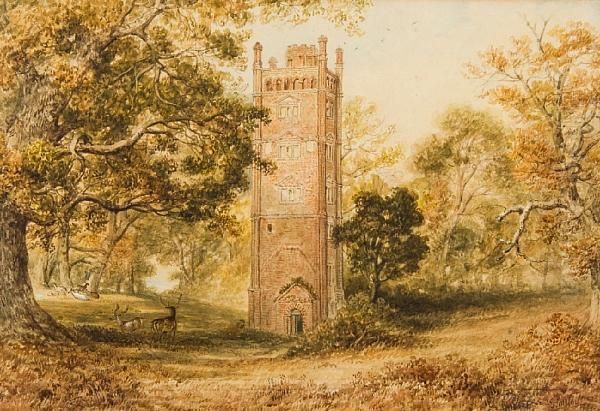 Deer Beside Freston Tower Oil Painting by Thomas Smythe