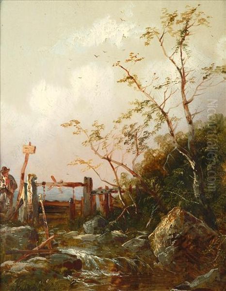 A Figure By A Weir Oil Painting by Thomas Smythe