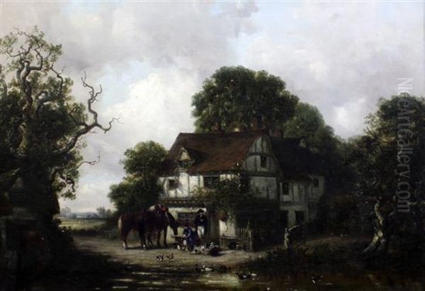 Figures Beside An Inn Oil Painting by Thomas Smythe