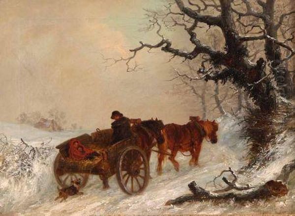 Winter Scene With Figures And Horse And Cart Oil Painting by Thomas Smythe