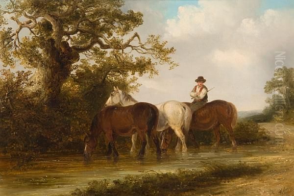 Watering The Horses Oil Painting by Thomas Smythe