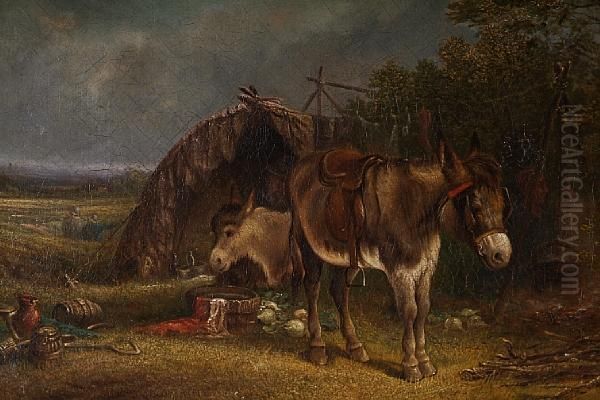 Donkeys Before An Encampment Oil Painting by Thomas Smythe