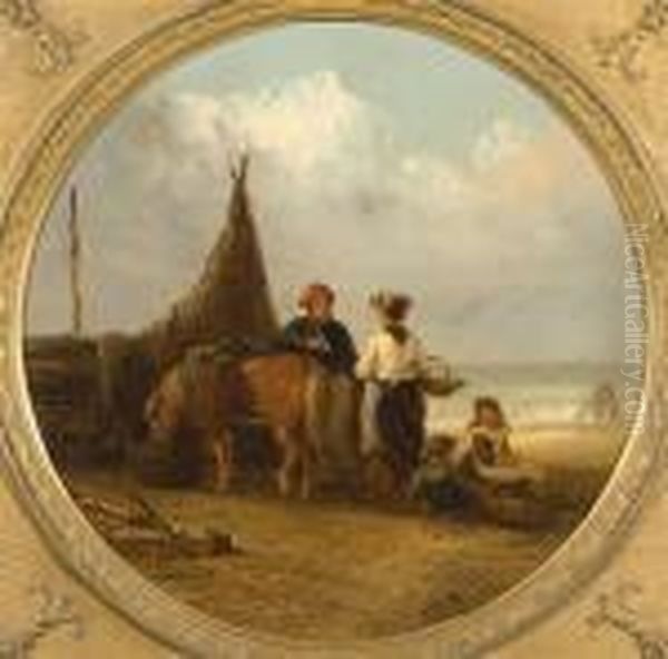 A Family On The Sea Shore Oil Painting by Thomas Smythe