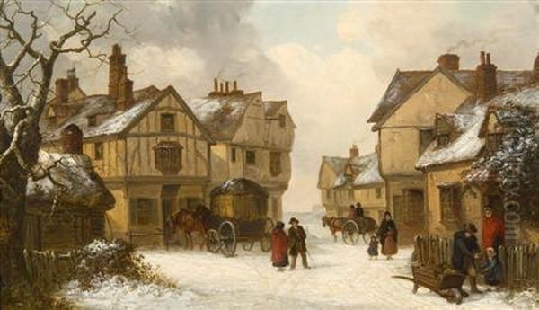 Winter In A Suffolk Village Oil Painting by Thomas Smythe