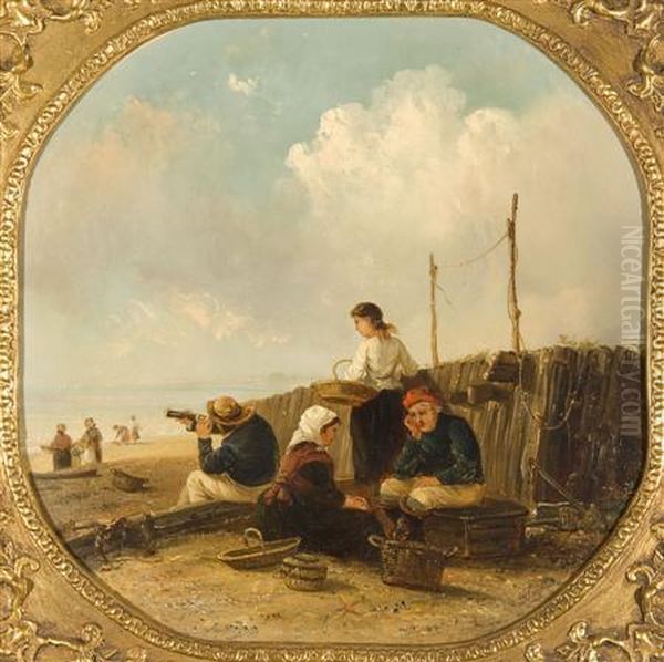 Figures On The Sea Shore Oil Painting by Thomas Smythe