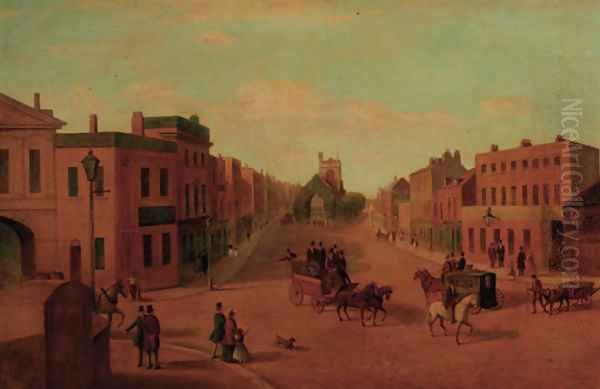 A busy high street Oil Painting by English School