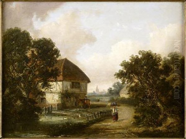 A Wooded Landscape With Figure By A Duck-pond Oil Painting by Thomas Smythe