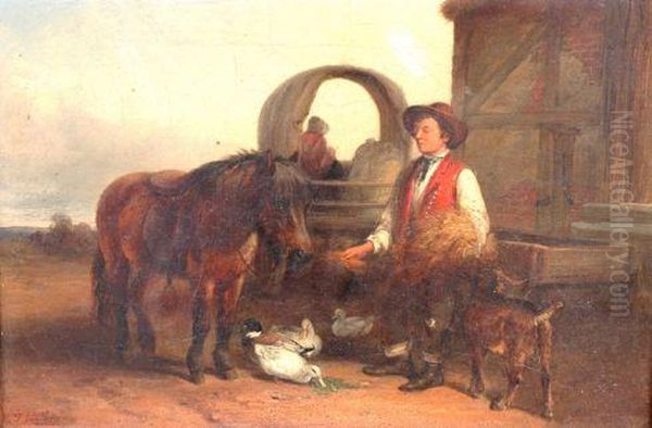 Young Boy Feeding A Pony Oil Painting by Thomas Smythe