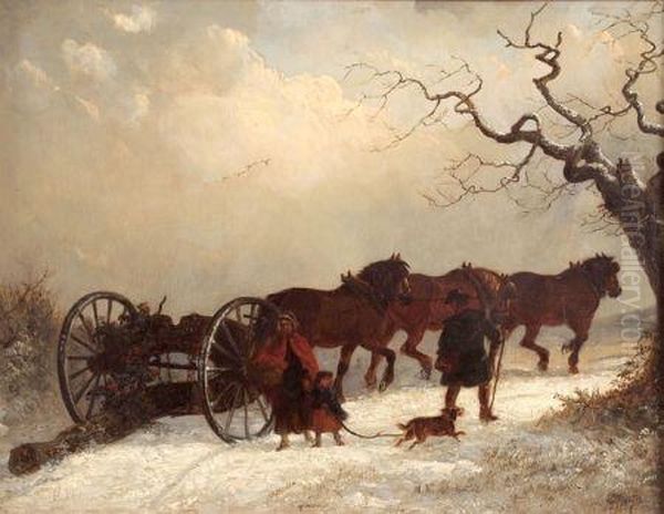 Winter Scene With Figures And Timber Cart Oil Painting by Thomas Smythe