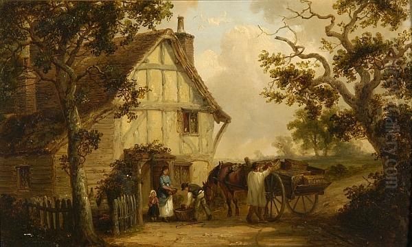 Loading The Cart By A Woodland Cottage Oil Painting by Thomas Smythe