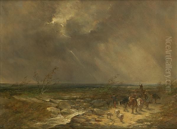 Description
Manner Of Thomas Smythe Height Ofthe Storm, Extensive East Anglian Landscape With Drovers, Cattleand Sheep Oil Painting by Thomas Smythe