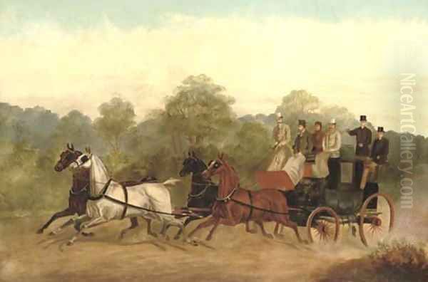 A coach and four at full speed Oil Painting by English School