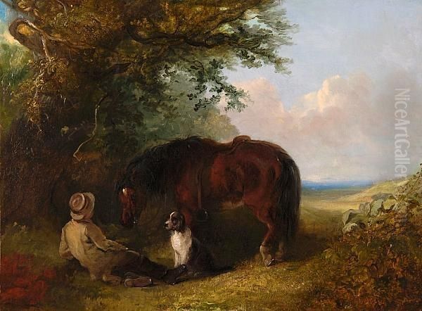 Boy With Pony And Dog Oil Painting by Thomas Smythe