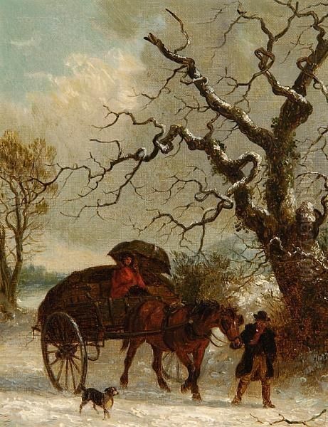 A Countryman And His Dog Leading A Cart In The Snow Oil Painting by Thomas Smythe