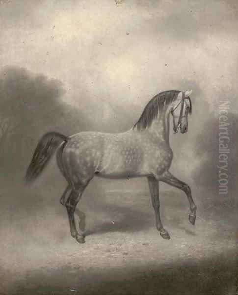 A dapple grey in a landscape; with four further horse studies Oil Painting by English School