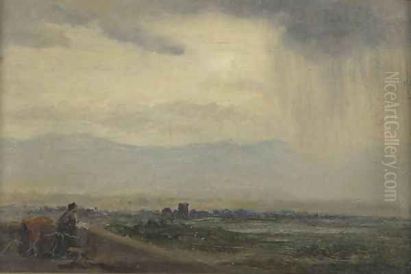 A figure in a stormy landscape Oil Painting by English School