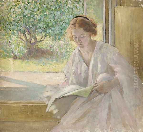 A good read Oil Painting by English School