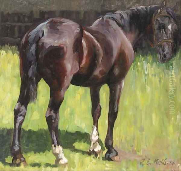 A horse in a paddock Oil Painting by English School