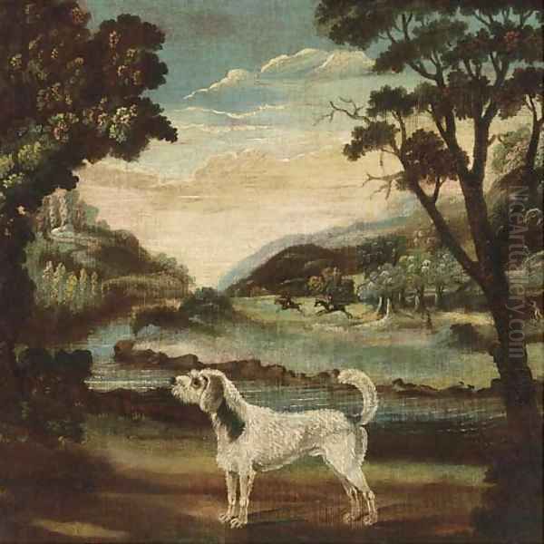 A hound in a landscape, a hunt beyond Oil Painting by English School