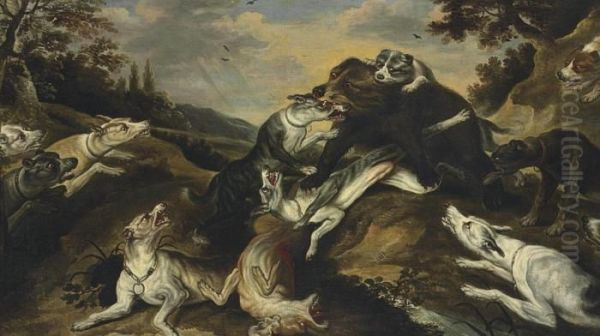 A Bear Brought Down By Hounds Oil Painting by Frans Snyders