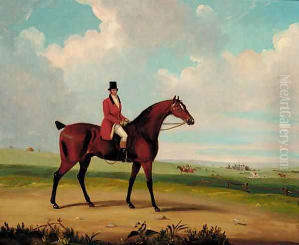 A huntsman on horseback with a hunt beyond Oil Painting by English School