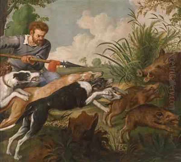 A Wild Boar Hunt Oil Painting by Frans Snyders