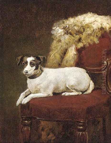 A Jack Russell on a chair Oil Painting by English School