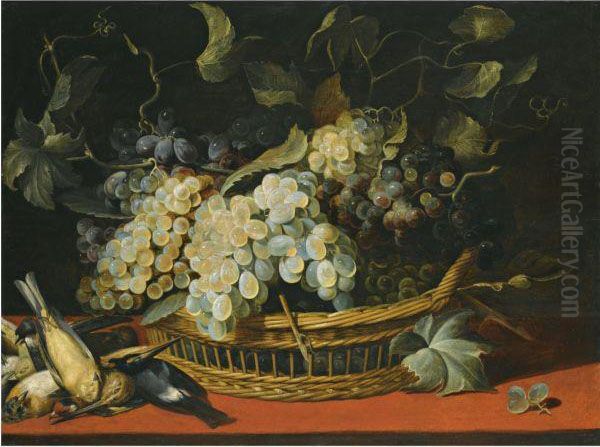 A Still Life With Black And 
White Grapes In A Basket With Akingfisher And Other Dead Birds On A 
Ledge Oil Painting by Frans Snyders