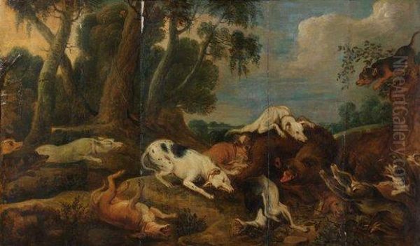 Sanglier Attaque Par Des Chiens 
Panneau De Chene Quatre Planches Renforcees Oil Painting by Frans Snyders