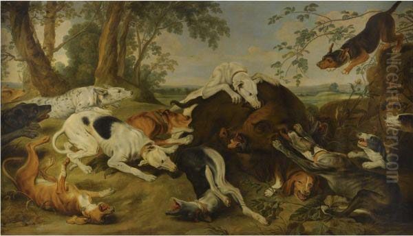 A Boar Hunt Oil Painting by Frans Snyders