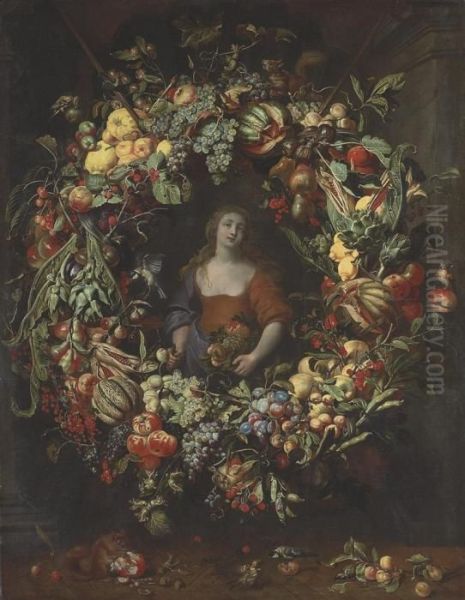 Pomona Encircled By A Garland Of Fruit Oil Painting by Frans Snyders