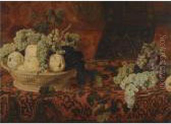 A Still Life With A Basket Of Grapes And Pears On An Ornatecarpet Oil Painting by Frans Snyders