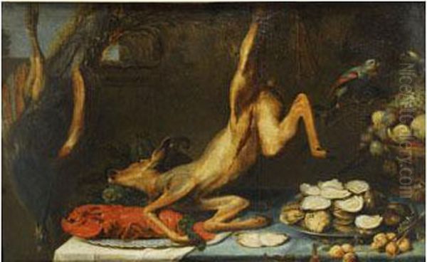 Bodegon De Caza Con Ciervo Y Pavo Real Oil Painting by Frans Snyders