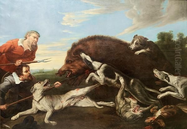 A Wild Boar Hunt Oil Painting by Frans Snyders