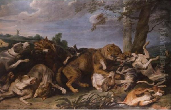 Die Hundemeute Im Kampf Mit Den Wolfen Oil Painting by Frans Snyders