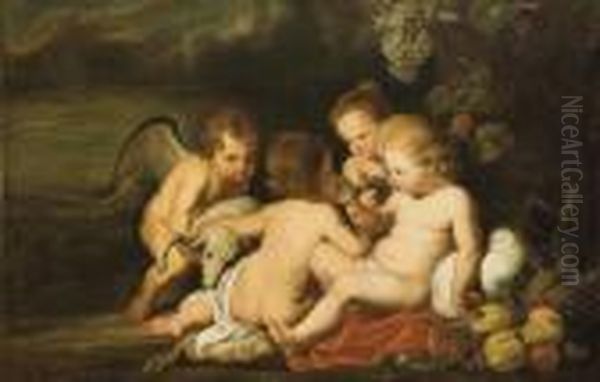 Le Christ Enfant Entoure De Saint Jean-baptiste Et D'anges Oil Painting by Frans Snyders