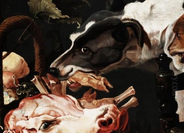 Stilleben Mit Kalbskopf, Fruchten Und Jagdhunden Oil Painting by Frans Snyders