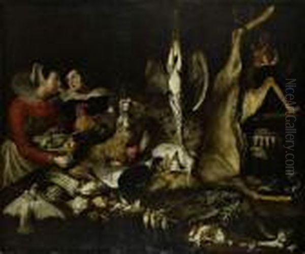 Nature Morte Animee De Personnages Oil Painting by Frans Snyders